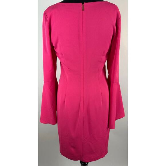 Karl Lagerfeld Paris Size 8 NWT Women's Hot Pink Knee Length Dress Bell Sleeves - Picture 3 of 13